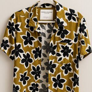 Denim & Flower by Ricky Singh Mustard Floral Button-Up